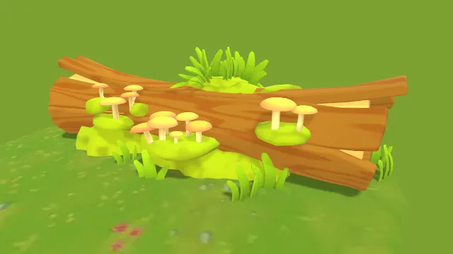 卡通风格化树桩草丛蘑菇植物