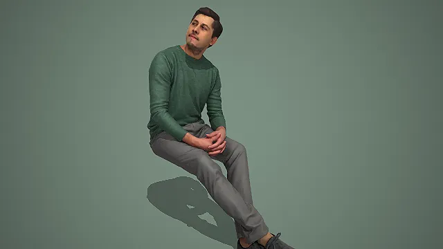 墨绿针织衫男性交腿坐姿休闲人物 3D 模型