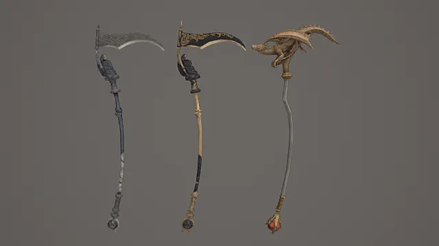 亡灵龙纹长柄游戏武器套装3D模型