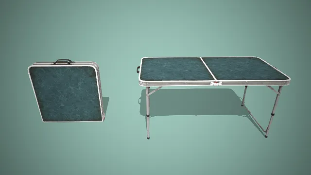 一个绿面银框的写实户外露营折叠桌3D模型