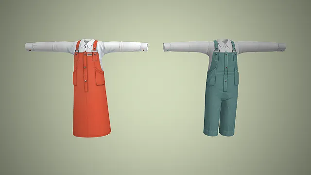 背带装模型  长袖衬衫内搭  休闲日常风  工装口袋