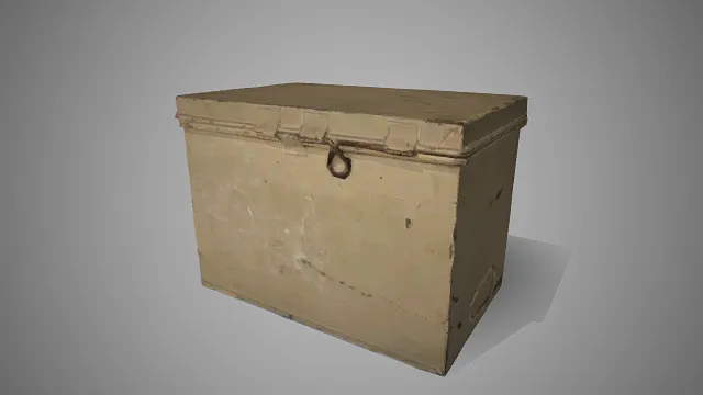 木质储物箱  复古做旧  浅米色  磨损掉漆  金属锁扣  手提凹槽  实用  