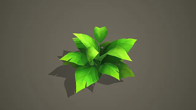 低模鲜亮绿色阔叶草丛模型 游戏自然场景植被素材