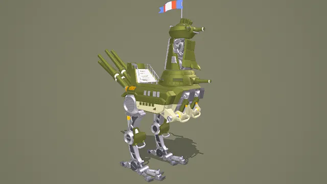 3D卡通风格绿银系机械公鸡模型，创意设计（3D机械、卡通风格、机械风，物品设计主题）