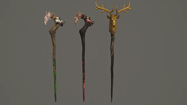 奇幻兽纹法杖套装游戏武器模型