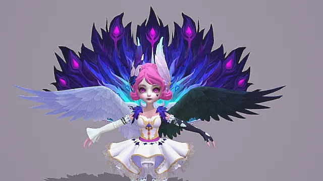 奇幻法师角色：粉玫短发紫翎幻羽姬模型