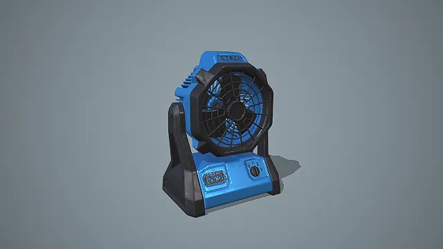 蓝黑配色三档调速锂电便携工业风扇 3D 模型