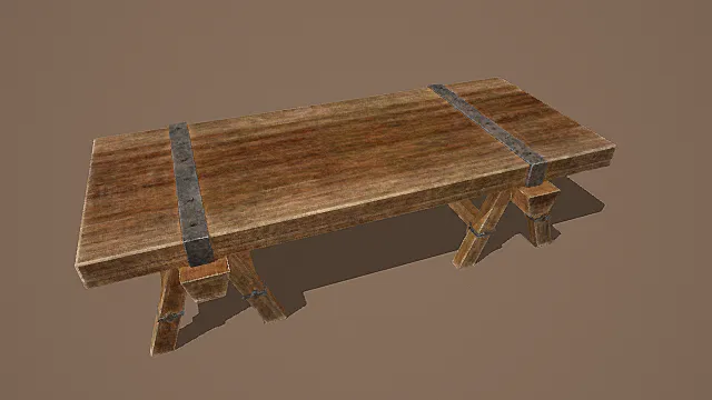 复古加固木质长桌3D模型