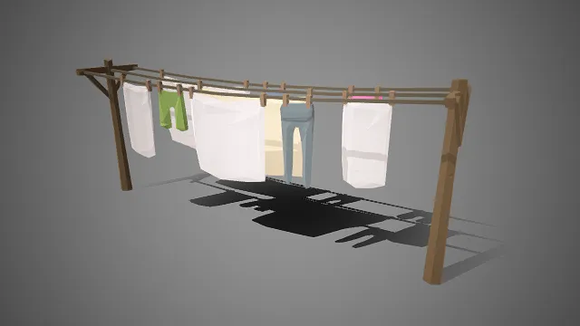 低多边形  晾衣设施  双杆结构  户外晾晒  生活场景  农家小院类场景