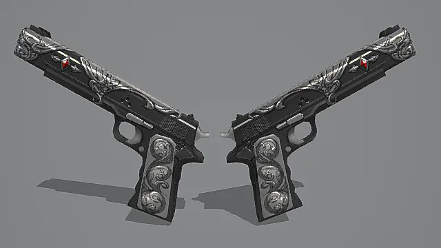 暗黑华丽双持手枪游戏武器3D模型