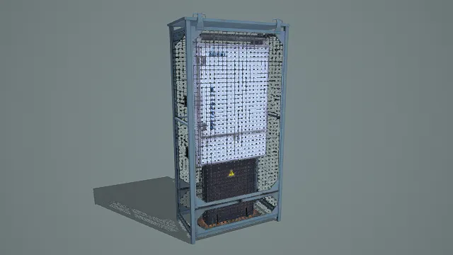 3D卡通风格蓝白黑系辐射监测仪模型，创意设计（3D监测仪、卡通风格、工业写实风，工业设计主题）