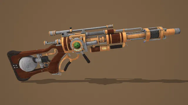 3D卡通风格蒸汽朋克狙击步枪模型，创意设计（3D枪械、卡通风格、蒸汽朋克风，枪械设计主题）