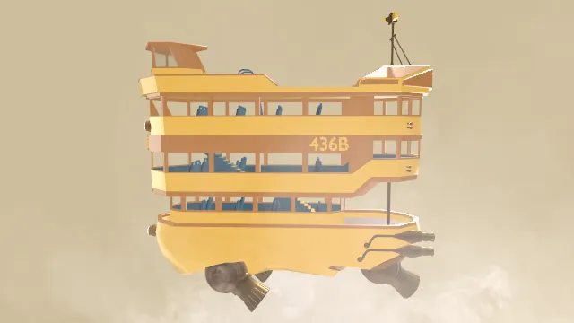 天空公交车悬浮巴士汽车云朵