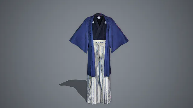 古典纹样与现代美学的融合，传统日本蓝色和服3D模型