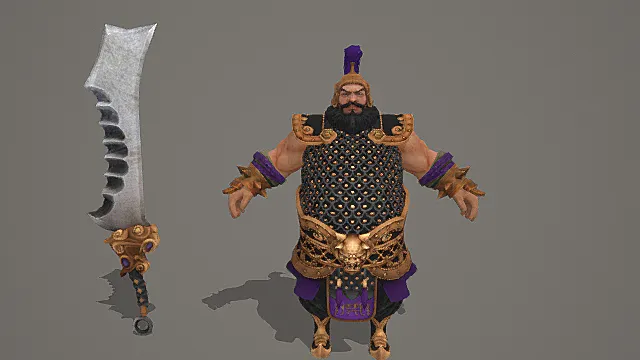 国风沙暴猛将带武器3D模型 