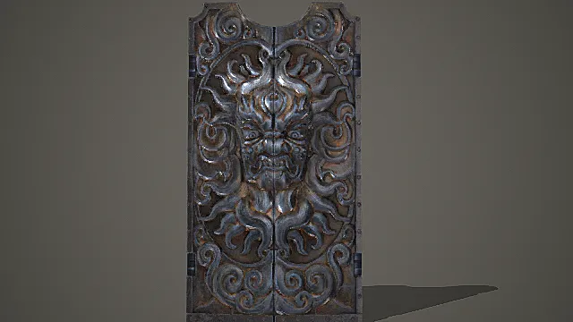 国风神话风格镇妖铜门模型 