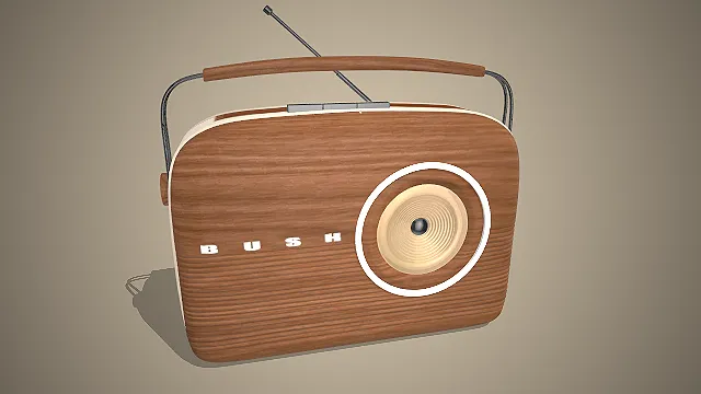 一款胡桃木纹理的便携复古收音机3D模型