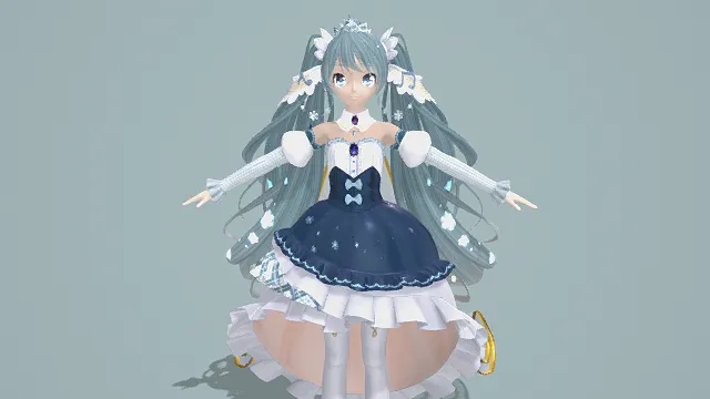 3D卡通风格冰雪主题虚拟歌手角色模型，创意设计（3D角色、卡通风格、动漫风，角色设计主题）