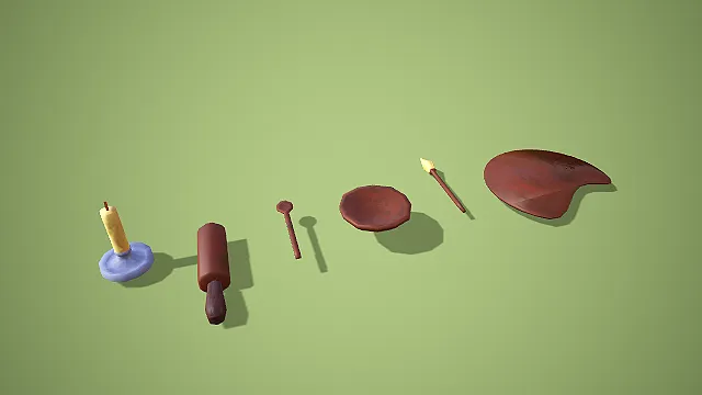 卡通风格烘焙与书写工具组合 3D 低多边形生活场景装饰模型