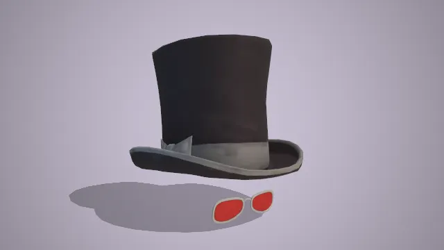 黑色礼帽灰色装饰边红色眼镜