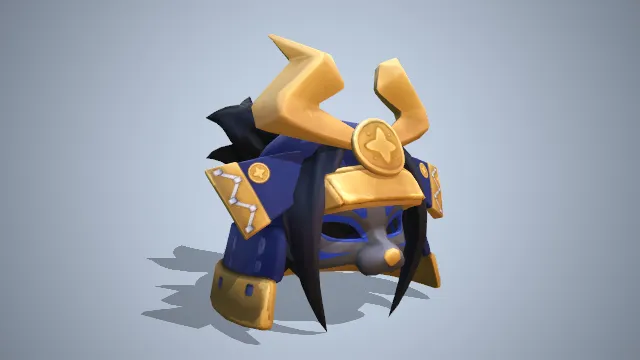 蓝色头盔  猫形面具  金色装饰  假发  模型