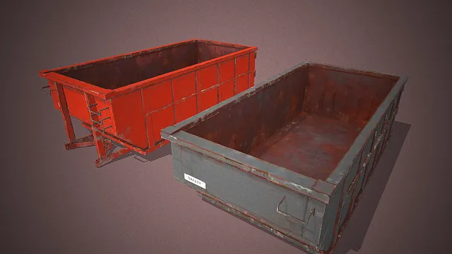 一套写实风格的工业废料箱3D模型