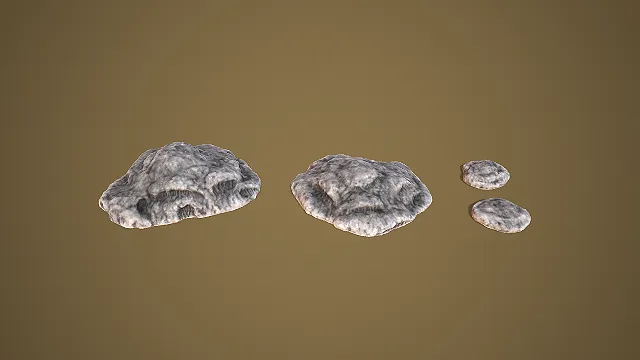 多组扁平岩石组合野外场景地面装饰模型