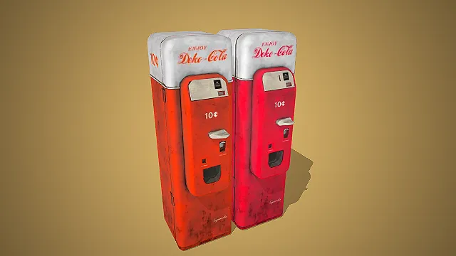 卡通风格复古做旧双色可乐自动售货机装饰道具