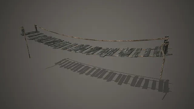 破旧木索桥  风化木板桥面  奇幻场景道具  中世纪栈道