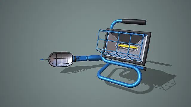 蓝调手持检修灯与立式工作灯组合写实灯具 3D 模型