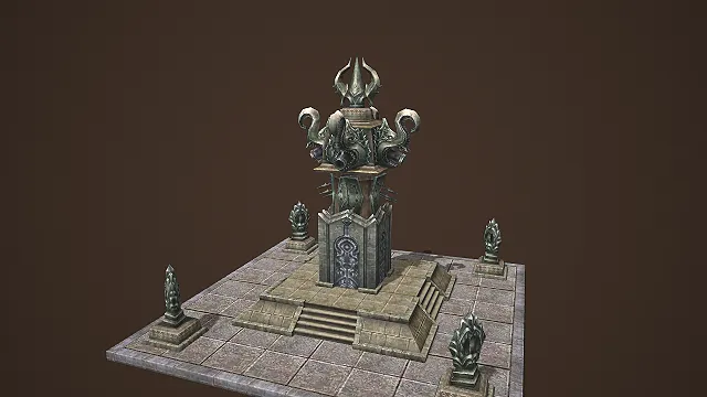 魔首雕纹配邪饰的暗黑祭祀碑建筑 3D 场景模型