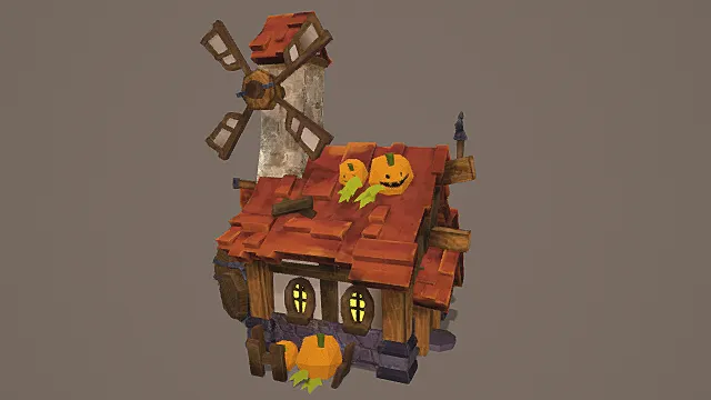 奇幻万圣节风南瓜风车小屋3D模型