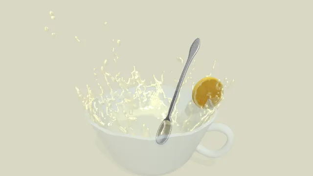 装有茶水的茶杯有勺子柠檬片