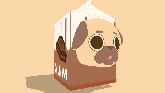 可爱风格化小狗和牛奶盒子的合体模型