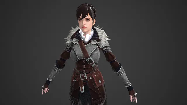 游戏女角色  战斗角色  荒原女将  金属护甲  粗犷质感  利落短发  银灰撞色