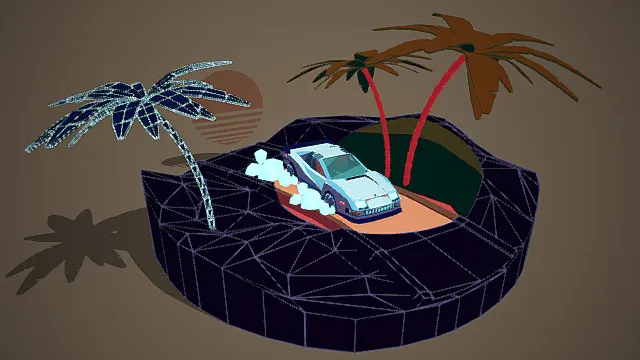 Retrowave LowPoly 汽车3D模型
