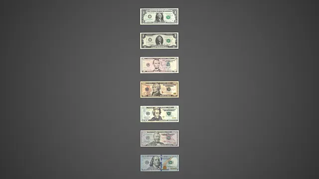 美元纸币全套  法定货币  绿背钞经典设计  防伪纹理