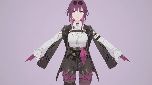 3D卡通风格紫黑粉白系可爱少女角色模型，创意设计（3D角色、卡通风格、卡通潮流风，角色设计主题）