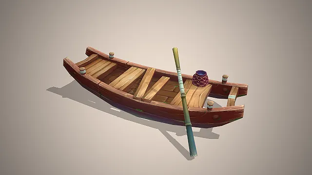 渔用小木船  游戏载具  青苔纹理   渔村载具