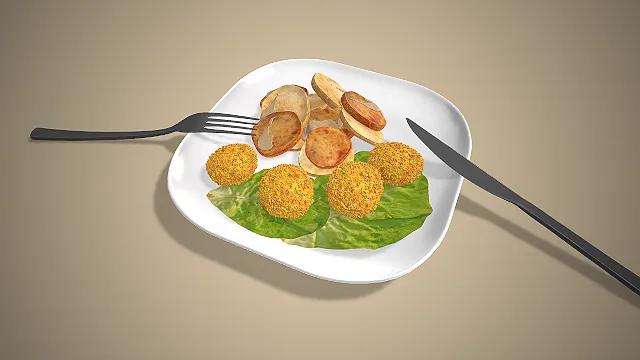 一个写实风格的常见西式小吃西式餐点的模型