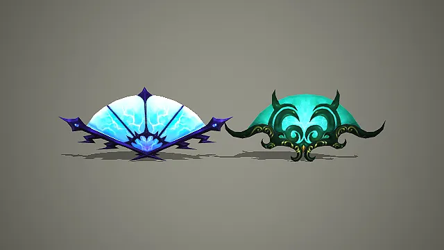 两款奇幻风格折扇武器模型 冰雷与毒纹特效主题道具