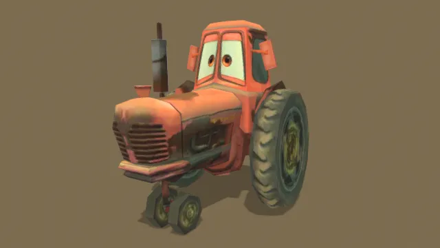 3D卡通风格拖拉机模型，创意设计（3D拖拉机、卡通风格、萌趣卡通风，动漫角色设计主题）