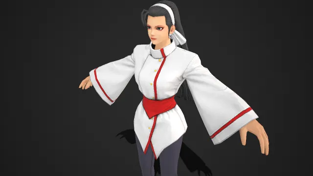 白衣红饰：高马尾的和风格斗女  和风武道风格  女性角色模型  干练清冷  优雅  格斗类  日式传统服饰元素