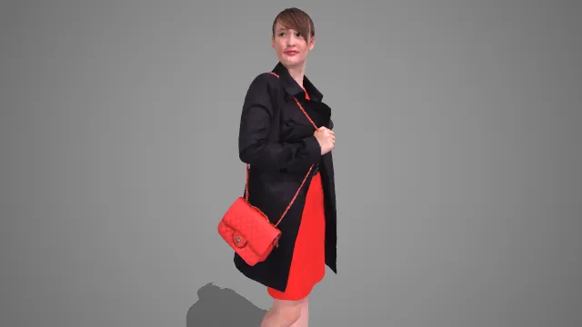 黑风衣红裙配红包女士优雅通勤站姿 3D 模型