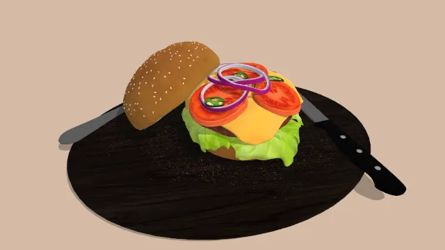 放在黑色盘子里的汉堡有刀叉食物