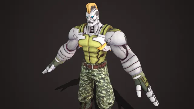 硬核壮汉  银白机械躯体  莫西干造型  机甲改造  军武穿搭  战场改造兵  迷彩裤装  工装靴  军风元素