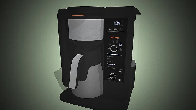 一个黑银配色的现代全自动咖啡机3D模型