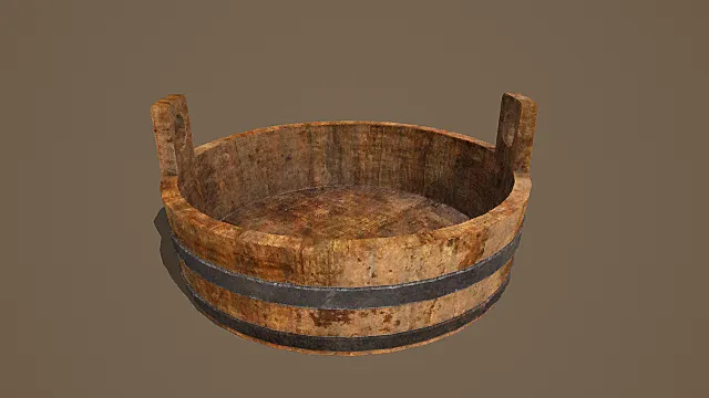 复古木质双耳木盆3D模型