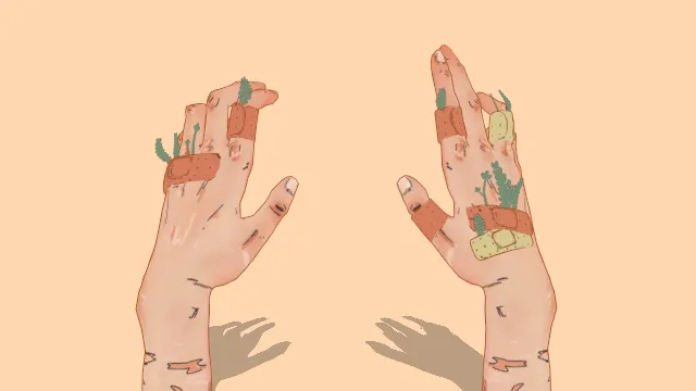 风格化受损的手模型人物创口贴