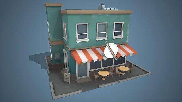 卡通餐厅  户外餐桌  街角小店  温馨氛围